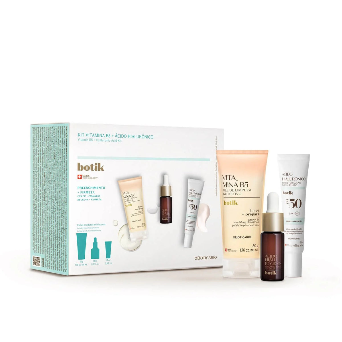 O Boticário Botik Kit Facial Ácido Hialurónico (gel limpiador 50 g + sérum 10 ml + crema 15 g)