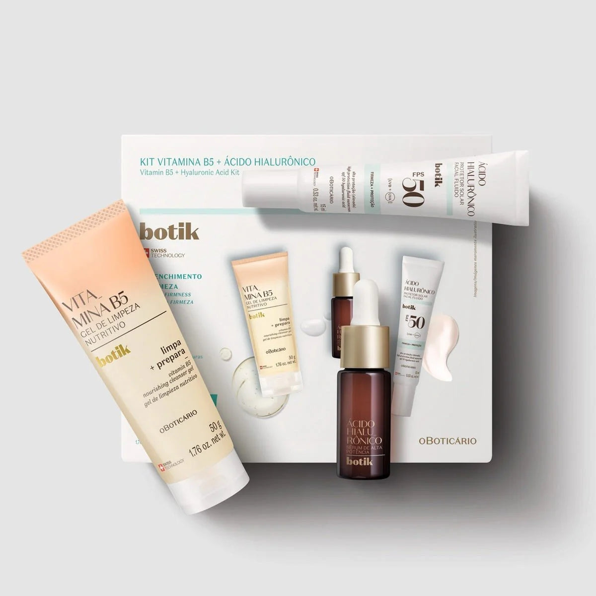 O Boticário Botik Kit Facial Ácido Hialurónico (gel limpiador 50 g + sérum 10 ml + crema 15 g)