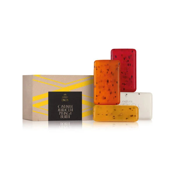 Natura Ekos Caja de Jabones Vegetales Cremosos, Exfoliantes y Refrescantes 4 x 100 g