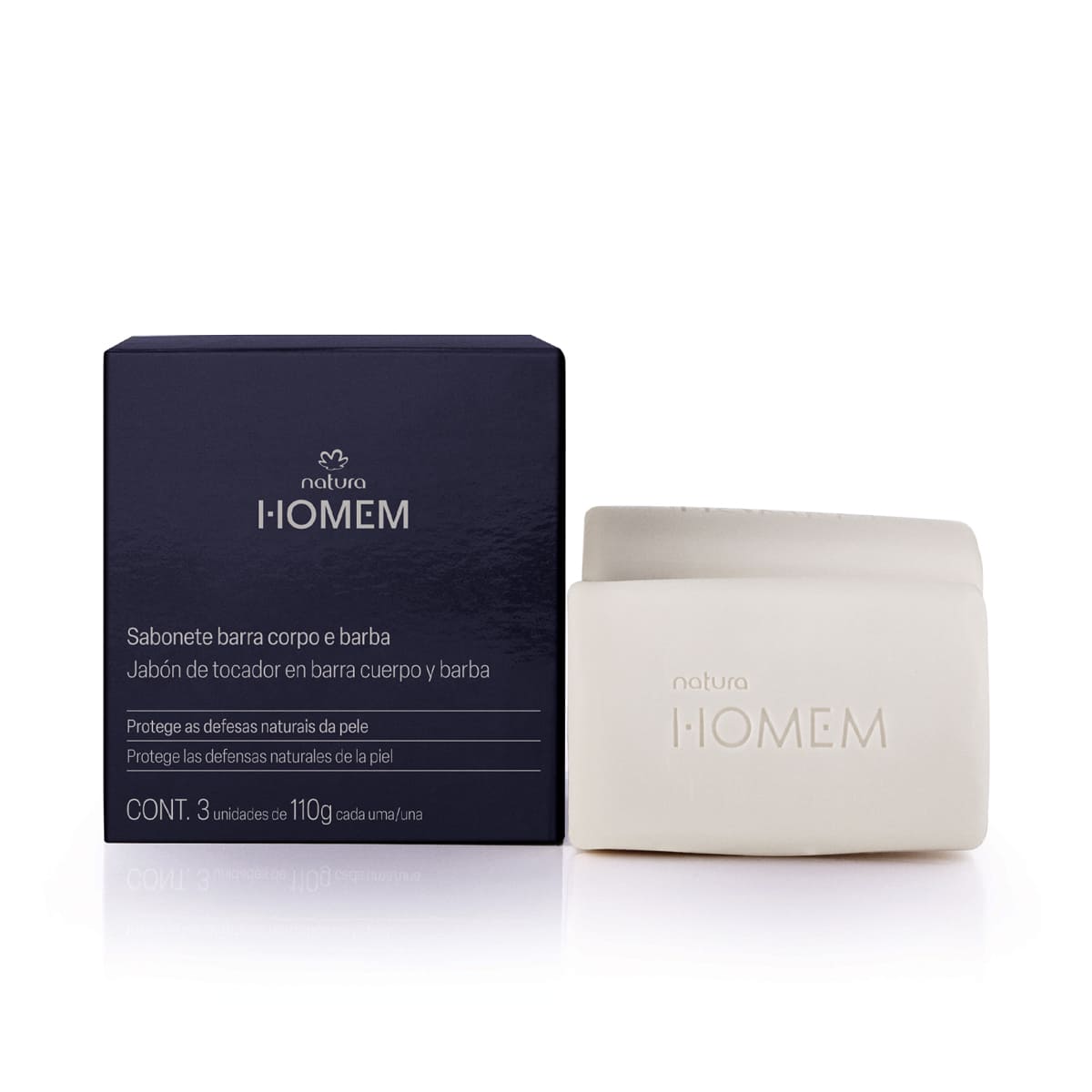 Natura Homem Caja de Jabones en Barra 2 en 1 Cuerpo y Barba 3 x 110 g