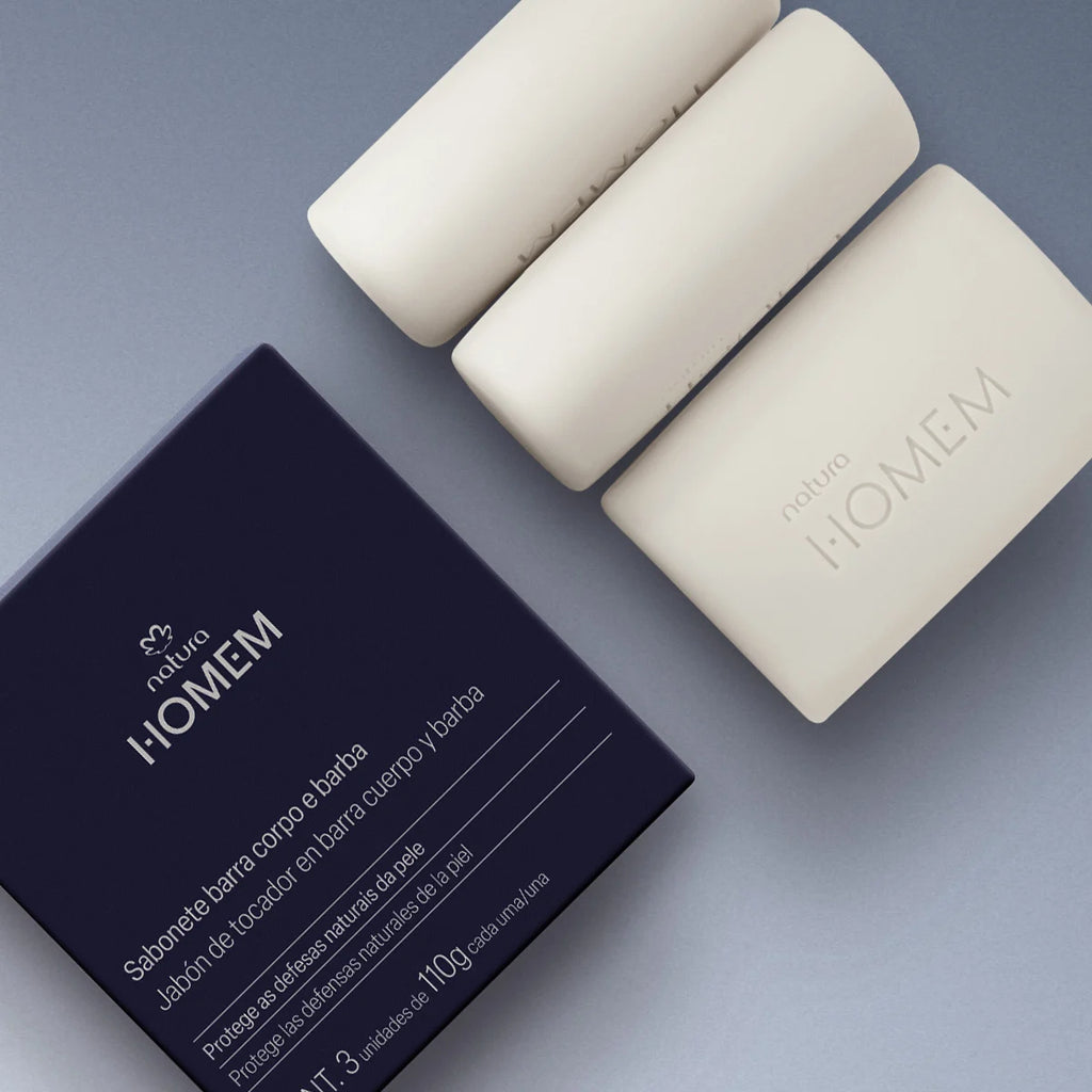 Natura Homem Caja de Jabones en Barra 2 en 1 Cuerpo y Barba 3 x 110 g